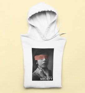 Conquered, Street Artistry:White Trendy Front Graphic Oversized Hoodie - Men's Edition
