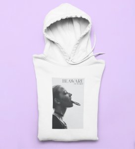 Untold Enigma,White Metro Fusion: Men's Oversized Hoodie featuring Front Print Detail
