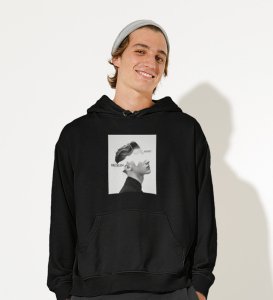 Agony Of Mind,(brand) Black Street Vibe: Front Printed Round Neck Hoodies - Men's Urban Statement