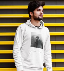 Devil's Body, Street Fusion:White Trendy Front Print Round Neck Hoodies - Men's Edition