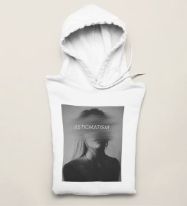 Worthless Life, Cityscape Elegance:White Men's Oversized Hoodie with Captivating Front Graphic