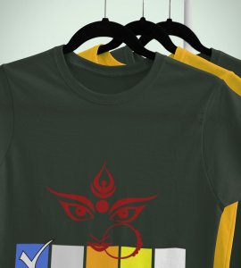 Nine day, nine colours printed unisex adults round neck cotton half-sleeve green tshirt specially for Navratri festival/ Durga puja