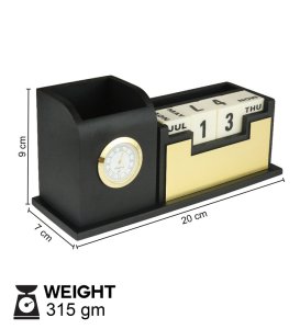 Wooden Desk Organizer Pen Stand & Table Calendar Clock And Phone Holder,Office Table Accessories