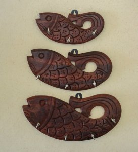 Wooden Handcrafted Key Holder, Fish Shaped Key Holder, Best for Gifts Set Of 3