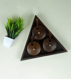 Handmade Wooden 3 Bowls Tray Set for Dining Table: for Pickles, Oils, Spices, Nuts or Mints.