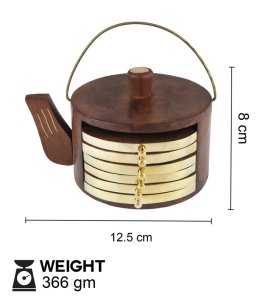Unique Handcrafted Wooden Coasters With Wooden Case, For Beverages On Table- Set Of 6
