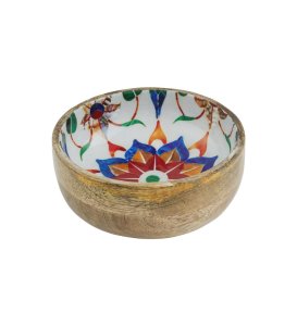 Wooden Minakari Bowl Set Of 3, Mandala Minakari Bowls With Wooden Touch For Kitchen