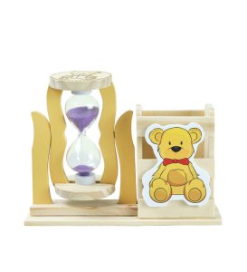 Teddy Wooden Pen Holder With Sand Hour Glass Working Clock, House Warming Gifts.
