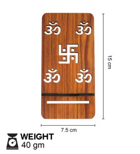 Wooden Handcrafted Swastik And Om Phone Holder, Best For Desk Use Set Of 1