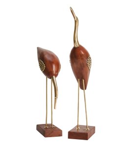 Wooden and Brass, Antique Decorative Crane Love Birds Showpiece Home Decor - Set of 2
