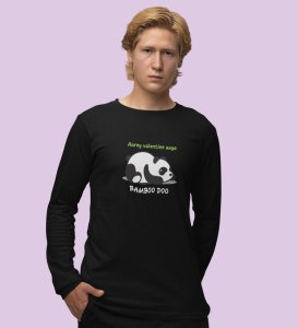 Panda Wants Bamboo: Attractive Printed (black) Full Sleeve T-Shirt For Singles