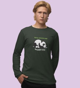 Panda Wants Bamboo: Attractive Printed (green) Full Sleeve T-Shirt For Singles