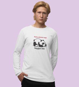 Panda Wants Bamboo: Attractive Printed (white) Full Sleeve T-Shirt For Singles