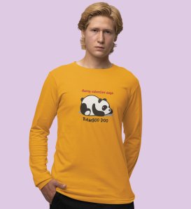 Panda Wants Bamboo: Attractive Printed (yellow) Full Sleeve T-Shirt For Singles