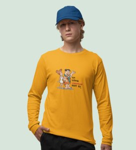 Marathi StoneAge Man: (yellow) Full Sleeve T-Shirt For Singles