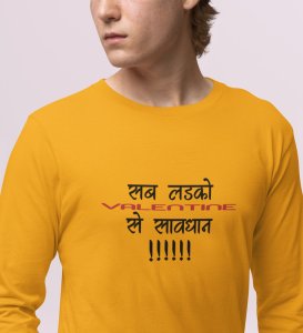 Be Aware: Printed (yellow) Full Sleeve T-Shirt For Singles