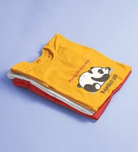 Panda Wants Bamboo: Amazingly Printed (yellow) T-Shirt For Singles