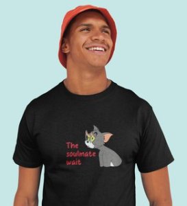 Tom Is Waiting For Soulmate: Printed (black) T-Shirt For Singles