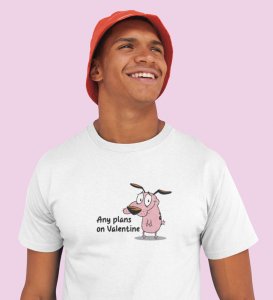 Any Plans On Valentine: Printed (white) T-Shirt For Singles
 