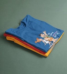 Marathi StoneAge Man: (Blue) T-Shirt For Singles