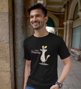 Cats Love Valentines: Amazingly Printed (black) T-Shirt For Singles