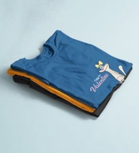 Cats Love Valentines: Amazingly Printed (Blue) T-Shirt For Singles