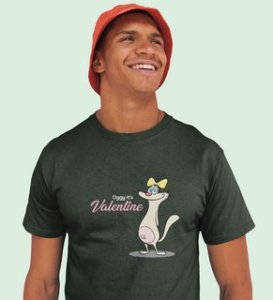 Cats Love Valentines: Amazingly Printed (Green) T-Shirt For Singles