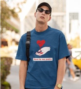 No Love No Pain: Sublimation Printed (Blue) T-Shirt For Singles