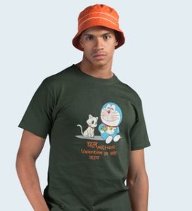 Cute Couples: Printed (Green) T-Shirt For Singles