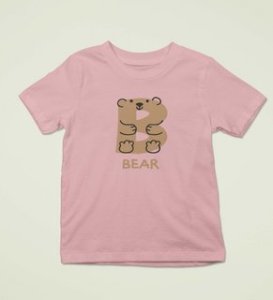 Beary bear, Printed Cotton Tshirt (baby pink) for Boys