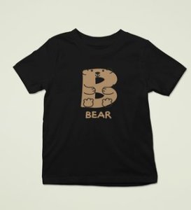 Beary bear, Printed Cotton Tshirt (black) for Boys