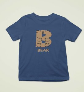 Beary bear, Printed Cotton tshirt (Navy blue) for Boys