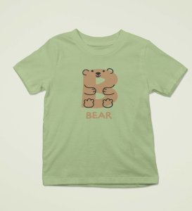 Beary bear, Printed Cotton tshirt (olive) for Boys