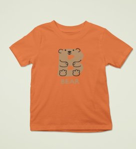 Beary bear, Printed Cotton Tshirt (orange) for Boys