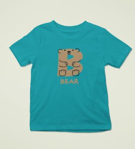 Beary bear, Printed Cotton tshirt (teal) for Boys