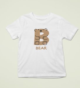 Beary bear, Printed Cotton tshirt (white) for Boys