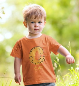 Cute cat, Boys Cotton Text Print Tshirt (orange)