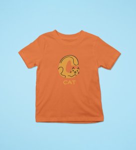 Cute cat, Boys Cotton Text Print Tshirt (orange)