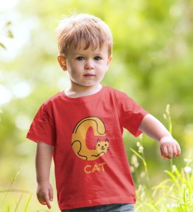 Cute cat, Boys Cotton Text Print tshirt (red)