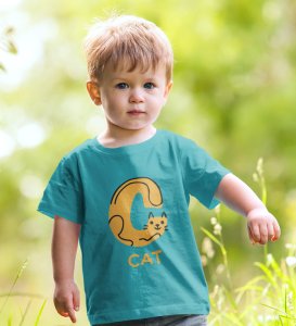 Cute cat, Boys Cotton Text Print tshirt (teal)
