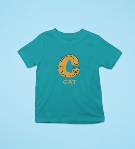 Cute cat, Boys Cotton Text Print tshirt (teal)