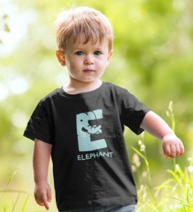 Elephantastic, Boys Round Neck Blended Cotton Tshirt (black)