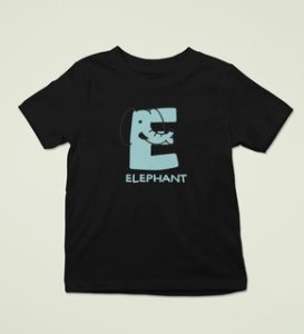 Elephantastic, Boys Round Neck Blended Cotton Tshirt (black)