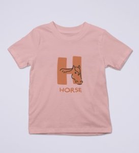 Homely Horse, Boys Round Neck Printed Blended Cotton Tshirt (baby pink)