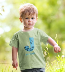 Jolly Jellyfish, Boys Cotton Text Print tshirt (olive)