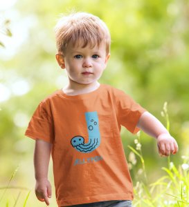 Jolly Jellyfish, Boys Cotton Text Print Tshirt (orange)