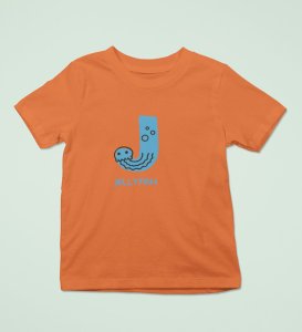 Jolly Jellyfish, Boys Cotton Text Print Tshirt (orange)