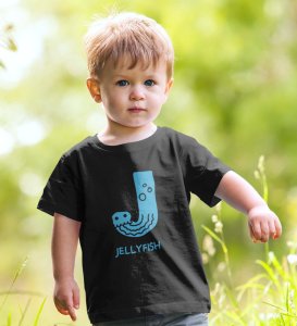 Jolly Jellyfish, Boys Cotton Text Print Tshirt (black)