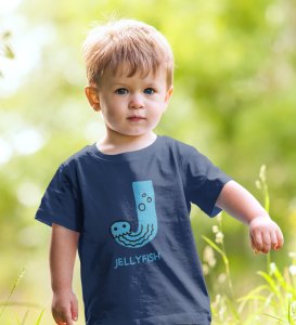 Jolly Jellyfish, Boys Cotton Text Print tshirt (Navy blue)