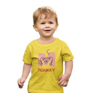 Monkey Love, Boys Cotton Text Print tshirt (yellow) 
